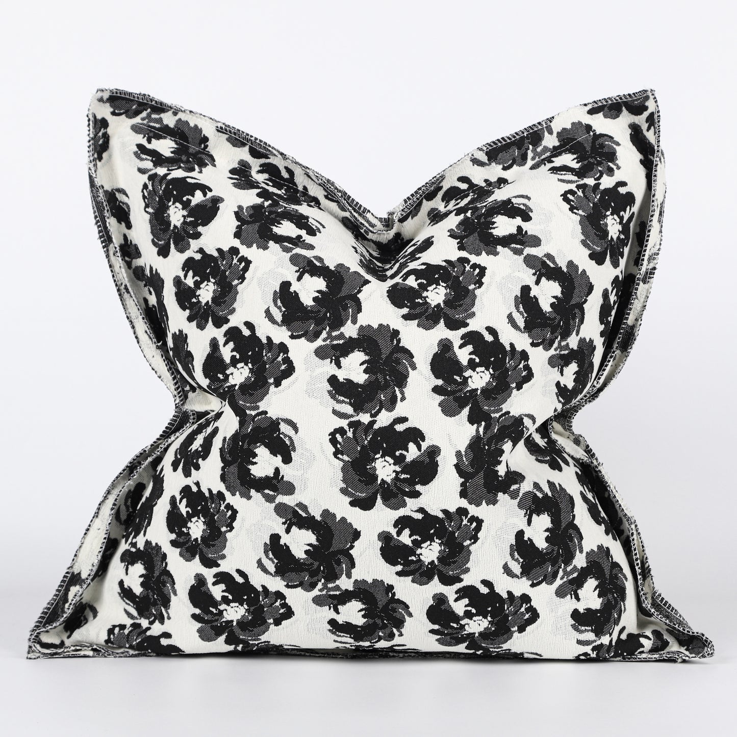 Monochrome Floral Decorative Pillow Cover