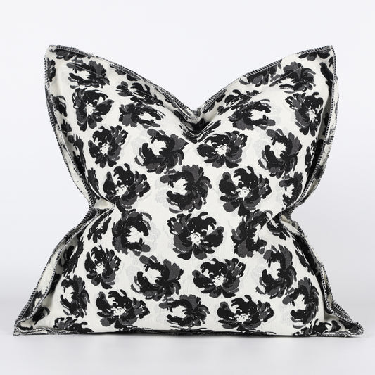 Monochrome Floral Decorative Pillow Cover